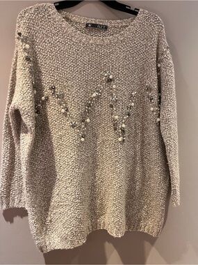 Embellished Crewneck Sweater in Beige